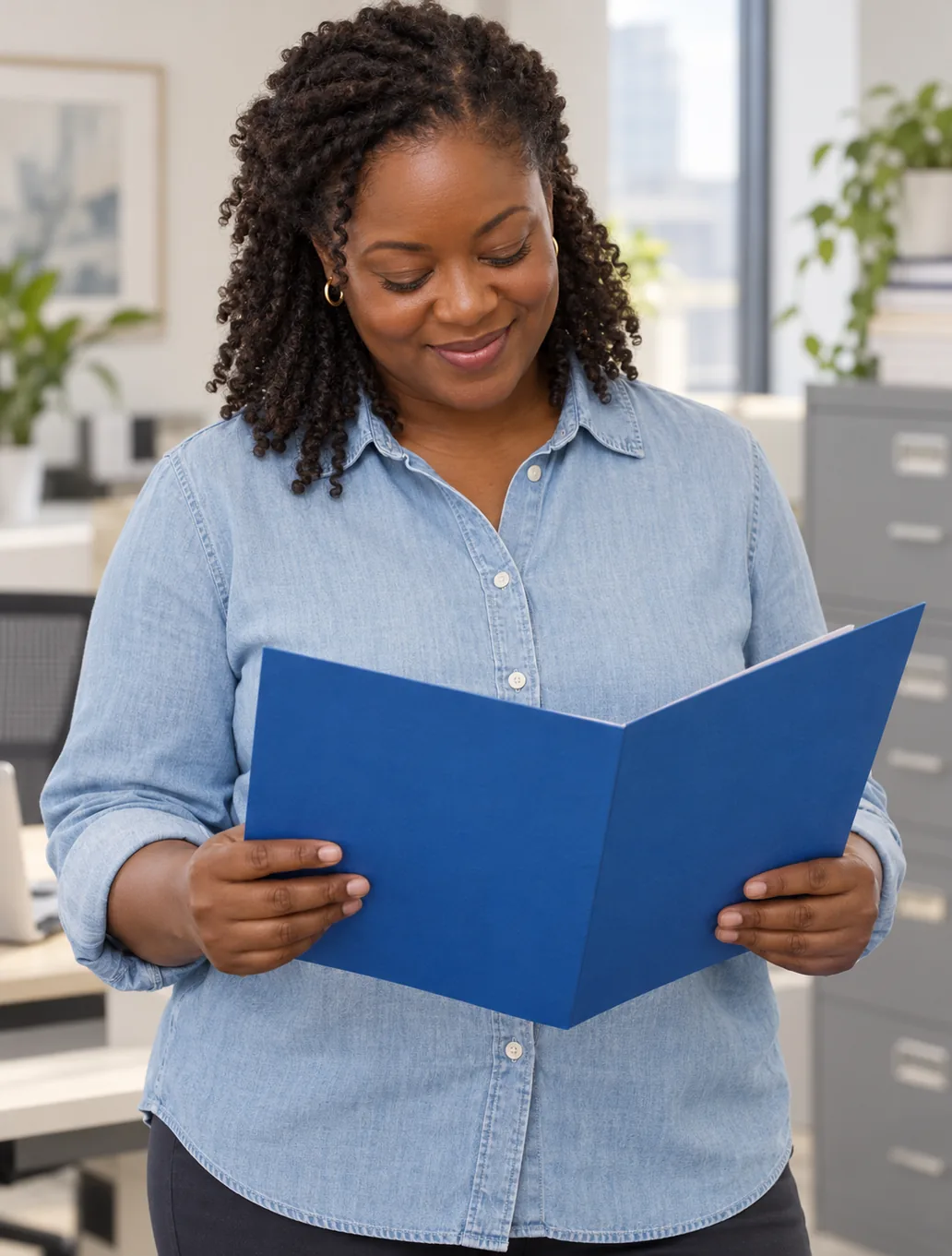 Office professional reviewing administrative work
